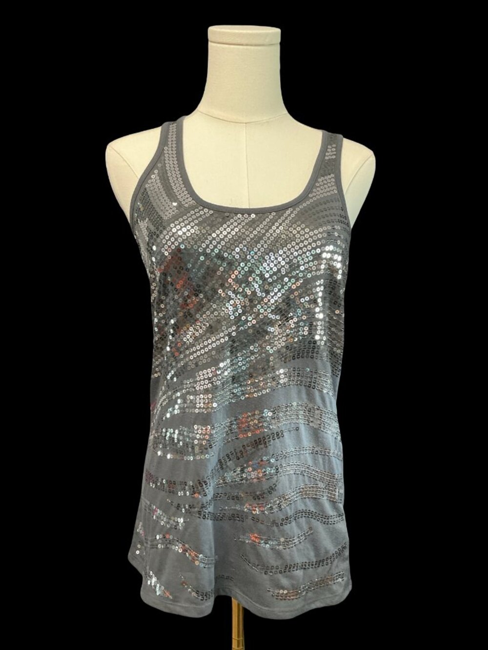 Grey Racerback Tank Top w/ Sequin Embellishments